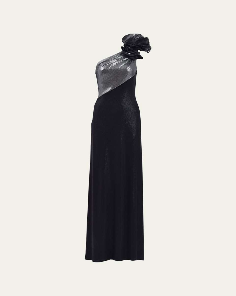 One-Shoulder Metallic Jersey Gown